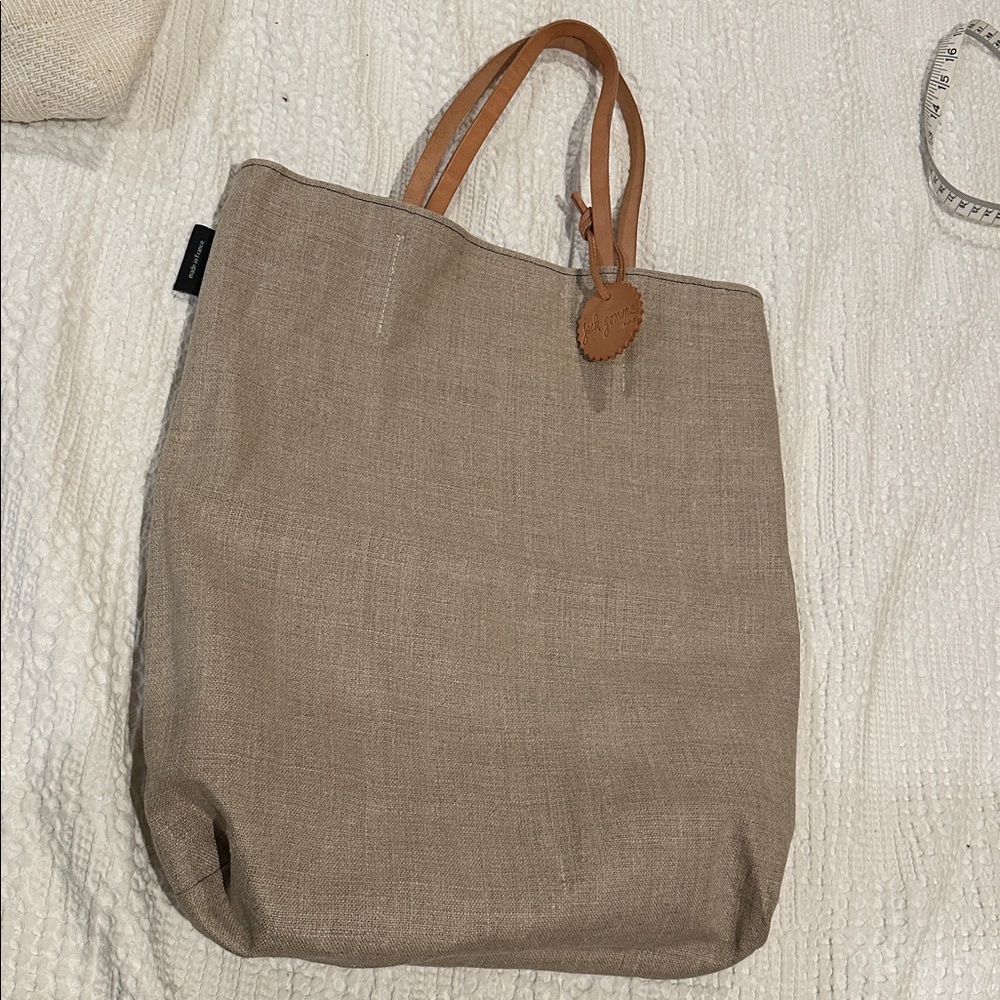 JACK GOMME Paris Amie Linen Tote Bag Black with honey trim NWOT - Picture 10 of 11